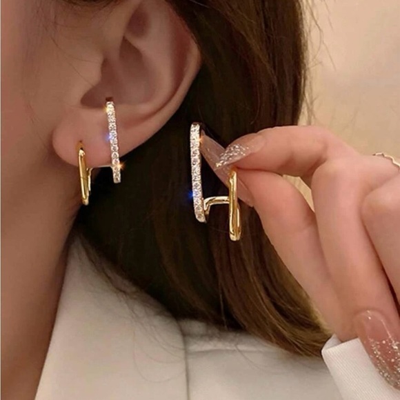 COPY - Rhinestone Gold Cuff Earrings - Picture 1 of 3